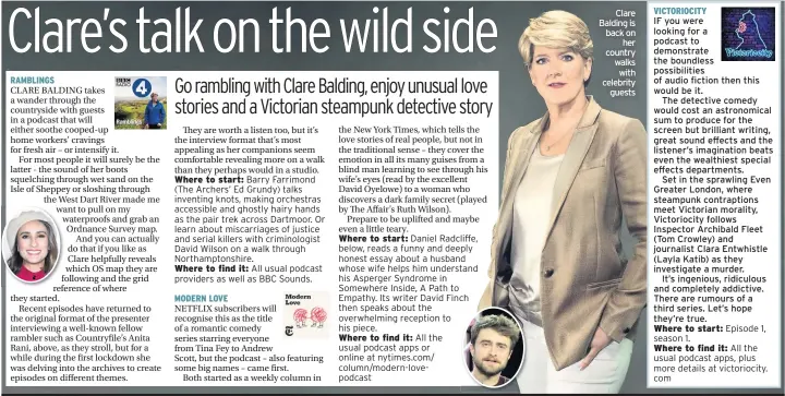  ??  ?? Clare Balding is back on her country walks with celebrity guests