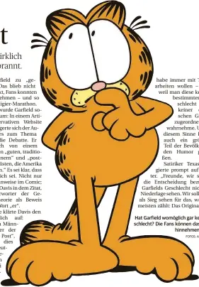  ?? FOTOS: AFP/DPA ?? Hat Garfield womöglich gar kein Geschlecht? Die Fans können das nicht
hinnehmen.