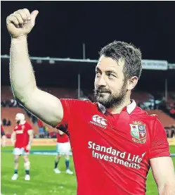  ?? Pictures: Getty. ?? Tommy Seymour, top, bursts through the Chiefs defence as the Lions pile on the pressure in yesterday’s Hamilton clash; Greig Laidlaw, above, acknowledg­es the support from the Lions supporters after the final whistle.