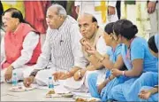  ?? ARVIND YADAV/ HT ?? Home minister Rajnath Singh at the ‘Untouchabi­lity no more’ event, in New Delhi on Monday.