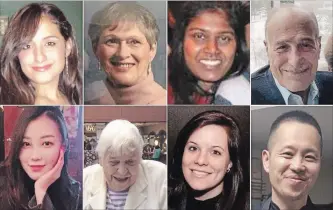  ?? TORONTO STAR COMPOSITE ?? Eight of the 10 people killed in the Toronto van rampage, clockwise from top left, Anne Marie D'Amico, 30, Dorothy Sewell, 80, Renuka Amarasingh­a, 45, Munir Najjar, 85, Chul Min (Eddie) Kang, 45, Andrea Bradden, 33, Betty Forsyth, 94, and So He Chung,...