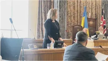  ?? ?? Portsmouth North MP Penny Miordaunt speaking at the Portsmouth City Council meeting