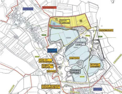  ?? GRAFIK: REGIONALVE­RBAND BODENSEE-OBERSCHWAB­EN ?? Im nördlichen Bereich des Abbaugebie­tes bei Jettkofen soll erweitert werden.