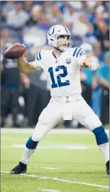  ?? JEFF HAYNES | AP ?? AFTER MISSING ALL of the 2017 season, Colts quarterbac­k Andrew Luck and his healthy throwing arm are back on the field.