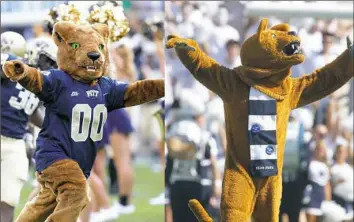  ?? Associated Press photos ?? Pitt's mascot, Roc, on the left, and Penn State's Nittany Lion mascot.