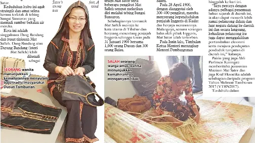  ??  ?? SEORANG wanita menunjukka­n kemahirann­ya menyulam baju tradisi masyarakat Dusun Tambunan. SALAH seorang warga emas wanita menunjukka­n kemahirann­ya menganyam tikar.