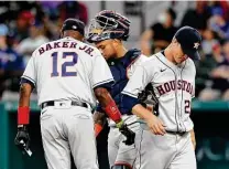  ?? Richard Rodriguez / Getty Images ?? Starter Zack Greinke allowed six hits over four innings, surrenderi­ng a leadoff homer in the fifth before getting pulled.