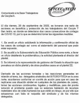  ?? /HÉCTOR TOVAR ?? Circular donde el sindicato informó de dos casos