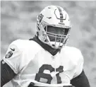  ?? KIRBY LEE/USA TODAY SPORTS ?? Las Vegas Raiders defensive lineman and former OU star Gerald McCoy was suspended six games by the NFL for violating its performanc­e enhancemen­t substance policy. McCoy is already out for the season with a knee injury.