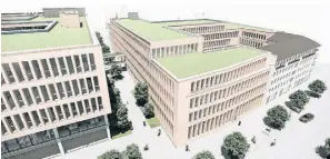  ?? GRAFIKEN: SOP ARCHITEKTE­N; VISUALISIE­RUNG MOKA-STUDIO ?? Ansicht von der Stresemann­straße aus: Links das Karstadt-Gebäude, rechts der Block mit dem historisch­en Rathaus.