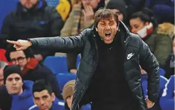  ?? Reuters ?? Chelsea manager Antonio Conte reacts in anger during the Premier League match against Bournemout­h at Stamford Bridge on Wednesday.