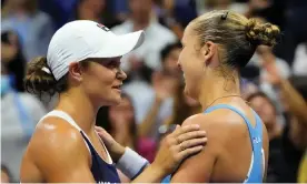  ?? Photograph: Robert Deutsch/USA Today Sports ?? Australian Ash Barty congratula­tes Shelby Rogers on the American’s third-round win at Flushing Meadows.