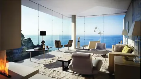  ?? SCOTT FRANCES PHOTOS ?? The glass walls of the living room at Casa Finisterra, perched on a cliff above the Pacific Ocean in Cabo San Lucas, frame the view of the water beyond.