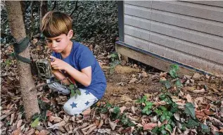  ?? Ann Cameron Siegal ?? Evan Kosinski, 6, of Alexandria, Va., adjusts his trail cam to see what might be living under a neighbor’s shed.