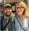  ??  ?? Enoch Orious and Anna Karg, both 25, are trying to travel without money.