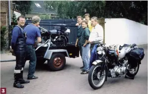  ??  ?? 1: The local motorcycle club members in Wernigerod­e.
2: John Robinson
gets to try a flat- twin for size.
3: Against all odds, it was John’s Vincent which ended
up on the trailer. 3