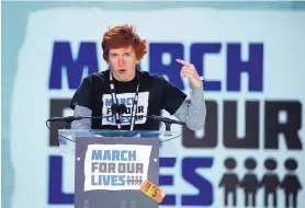  ?? ALEX BRANDON/ASSOCIATED PRESS ?? Student Ryan Deitsch, a survivor of the shooting at Marjory Stoneman Douglas High in Parkland, Fla., speaks during the March for Our Lives rally Saturday in Washington.