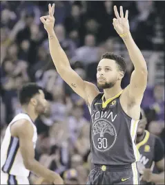  ?? JEFF CHIU — THE ASSOCIATED PRESS ?? In his comeback game from a sprained right ankle, Warriors guard Stephen Curry scored 38 points in Saturday’s high-octane win over Memphis.