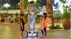  ?? Supplied photo ?? Policemen on environmen­t-friendly electric bicycles will patrol Al Qasba canal area and will distribute publicatio­ns on safety and security among visitors. —