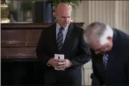  ?? THE ASSOCIATED PRESS ?? National Security Adviser H.R. McMaster, center, arrives for a news conference with President Donald Trump and Colombian President Juan Manuel Santos in the East Room of the White House, Thursday, May 18, 2017, in Washington.