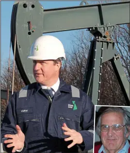  ??  ?? To frack or not to frack? David Cameron at a shale drilling plant in Lincs. Inset: Richard Ellis