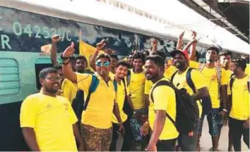  ?? Courtesy: CSK twitter ?? The CSK invited almost 1,000 fans to their new home ground at Pune via the Whistle Podu Express. The IPL decided to move Chennai’s remaining home games due to ongoing protests.