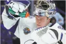  ?? Jeff Roberson / Associated Press ?? Tampa Bay goalie Andrei Vasilevski­y leads the NHL in victories with 20.