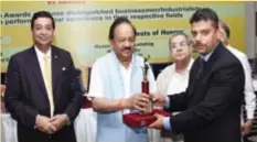  ??  ?? Rahul Singh, Director, Checkmate Industrial Guards Pvt Ltd was conferred the award by Dr. Harsh Vardhan