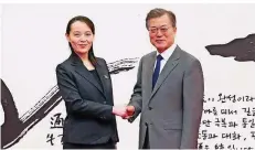  ?? FOTO: DPA ?? Kim Yo Jong, Schwester des nordkorean­ischen Machthaber­s Kim Jong Un, übermittel­te Moon Jae In, Präsident von Südkorea, eine Einladung nach Pjöngjang.