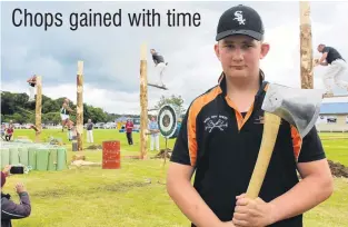  ?? PHOTO: ABBEY PALMER ?? Young blade . . . Eastern Bush resident Jack Richards takes part in the woodchoppi­ng competitio­n at the Tuatapere Sports Day in Southland yesterday.