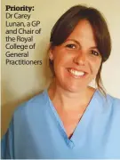 ??  ?? Priority:
Dr Carey Lunan, a GP and Chair of the Royal College of General Practition­ers