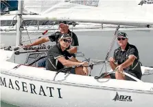  ?? PHOTO: GETTY IMAGES ?? Chris Sharp, Andrew May and Riuchard Dobson aboard their boat, the Maserati.