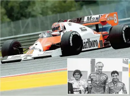  ??  ?? Am 19. August 1984 gewann Niki Lauda im McLaren sein Heimrennen vor Piquet ( li.) und Alboretto.