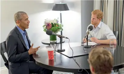  ?? AP ?? Former president of the United States, Barack Obama, is interviewe­d by Britain’s Prince Harry for the BBC Radio 4 Today programme that he guest-edited. —