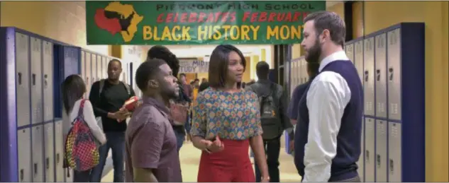  ?? UNIVERSAL PICTURES ?? Kevin Hart, left, Tiffany Haddish and Taran Killam appear in a scene from “Night School.”
