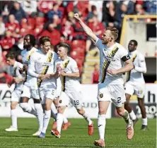  ?? ?? Nicky Devlin celebrates scoring at Pittodrie.