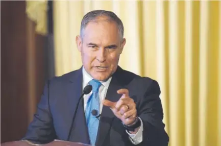  ?? Susan Walsh, The Associated Press ?? Administra­tor Scott Pruitt says the Environmen­tal Protection Agency is working “through the robust public process of providing long-term regulatory certainty across all 50 states about what waters are subject to federal regulation.”
