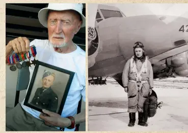  ??  ?? Above: Nicholas (left) at 98, holding his war medals and a photo of himself in uniform, and (right) in 1941 at the age of 21.