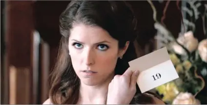 ??  ?? DEMOTED: As Eloise, Anna Kendrick is a maid of honour turned unwanted guest at her best friend’s wedding. She’s demoted after the bride’s brother, Teddy (Wyatt Russell), breaks up with her. Kendrick nails one-liners and emotions with equal precision...
