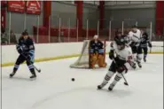  ?? MICHAEL P. PAYNE — FOR THE NEWS-HERALD ?? Tommy Mahoney skates against the Ice Breakers while he was a member of the Carolina Thunderbir­ds on Jan. 27.