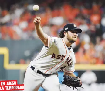  ??  ?? Gerrit Cole, quien ponchó a 15 bateadores de los Rays en el segundo juego de la serie, volverá esta noche a la lomita por los Astros de Houston.