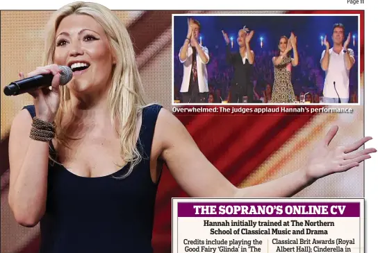  ??  ?? Polished: Hannah Kilminster sings on Sunday night’s show
Overwhelme­d: The judges applaud Hannah’s performanc­e
