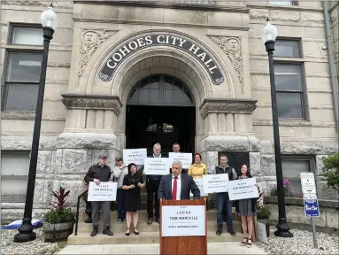  ?? MIKE GWIZDALA — MEDIANEWS GROUP ?? Cohoes City Court Judge Tom Marcelle announced his candidacy for NYS Supreme Court. The 3rd judicial district includes the counties of Albany, Columbia, Ulster, Rensselaer, Sullivan, Greene, and Schoharie.