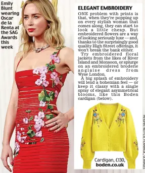  ?? ?? Emily Blunt wearing Oscar de la Renta at the SAG Awards this week