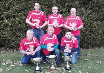  ??  ?? Monageer horseshoe team who claimed the Division 1 Horseshoe League crown. From the back, left to right, Walter Christophe­r, Mikie Sunderland, John Joe Byrne. Front, from left to right, Wally Dempsey, Brendan Earle and Michael Sunderland. Brendan Earle...