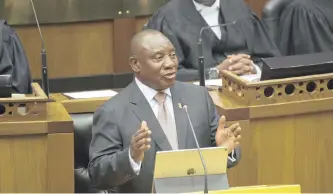  ?? ROGER BOSCH ?? PRESIDENT Cyril Ramaphosa delivers the State of the Nation Address (Sona) in parliament, last Thursday. The Sona tables a programme of action for the year and accounts for progress made since the previous commitment­s. | EPA-EFE