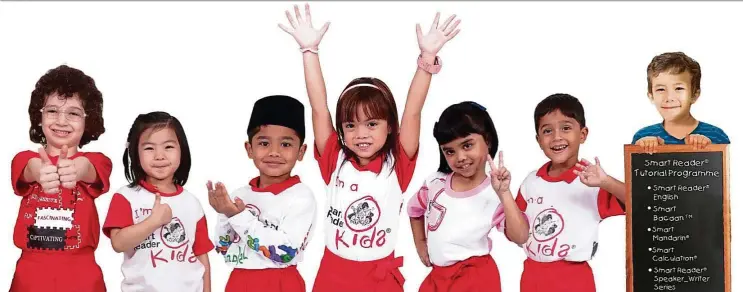  ??  ?? The internatio­nally acclaimed programmes by Smart Reader Worldwide are (from left) Smart Reader Kids Intensive English Programme, Smart Reader Kids Mandarin Medium, Smart Reader Kids Islamic, Smart Reader Kids, Smart Reader Kids++, Smart Reader Kids...