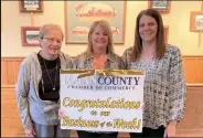  ?? Courtesy photo ?? Alzheimer's Associatio­n is #tyingtheco­mmunitytog­ether as this week's Logan County Chamber of Commerce Business of the Week. Pictured: Connie Clark - Walk Planning Committee and Founder, Glenna Phelps- Aurich, Executive Director of Logan County Chamber, and Peggy Stoltenber­g - Programs Volunteer. Not Pictured Marianne Harbart - Programs Volunteer and Jessica Myers - Walk Planning Committee Chair.