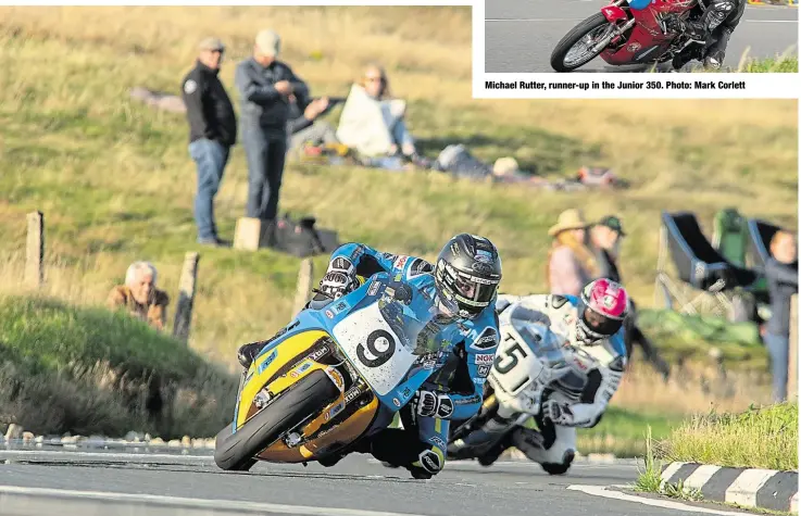  ??  ?? Davo Johnson leading James Hillier in the Superbike. Photo: Mark Corlett