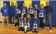  ?? SUBMITTED PHOTO ?? The Saint Aloysius varsity girls basketball team recently won the Archdioces­e Region 18 championsh­ip. The team is comprised of: front row, from left: Natalie Bacallao, Emma Yaccarino, Maddie Glenn; back row, from left: coach Mark Spohn, coach Steve...